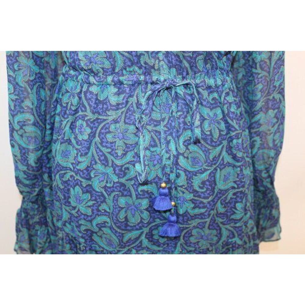 FIGUE Sz XS Blue Green Floral Kaia Smocked Dress Long Sleeve Boho - Picture 6 of 9